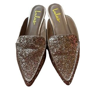 Lulus Joelle Rose Gold Glitter Loafer Slides 8.5